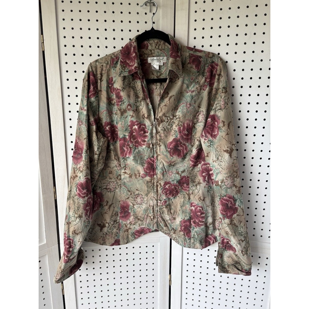 Coldwater‎ Creek Zip Long SLV Floral Lightweight Jacket Shirt Women's Lg
